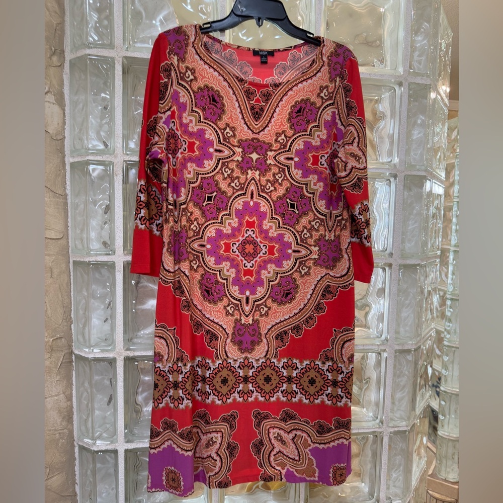 MSK Red and Purple Paisley Long Sleeve Dress